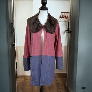LOGO Lounge By Lori Goldstein French Terry Jacket with Faux Fur Removable Collar